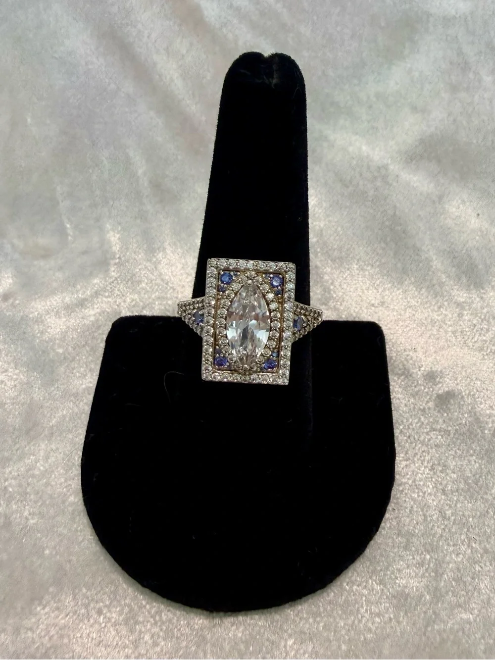 🌸JTV28 - Vanna K - Sterling Silver Marquise Cubic Zirconia & Blue Accent Ring💎🛍️